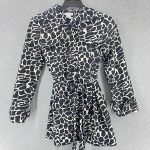 Luii Animal Print Trench Coat Womens Large Black White Giraffe Print Belted